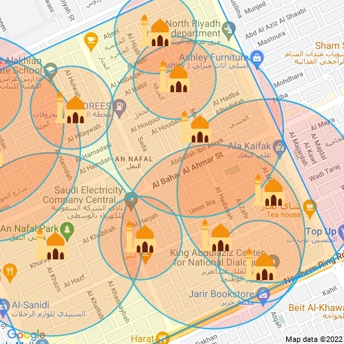 خريطة المساجد والجوامع في حي النفل 