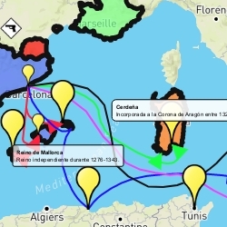 Mapa de la expansión de la Corona aragonesa en el XIV y XV