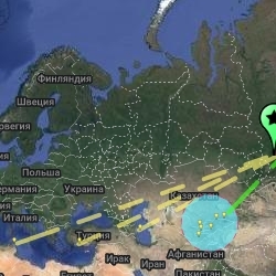 Карта перелётов из Красноярска за границу