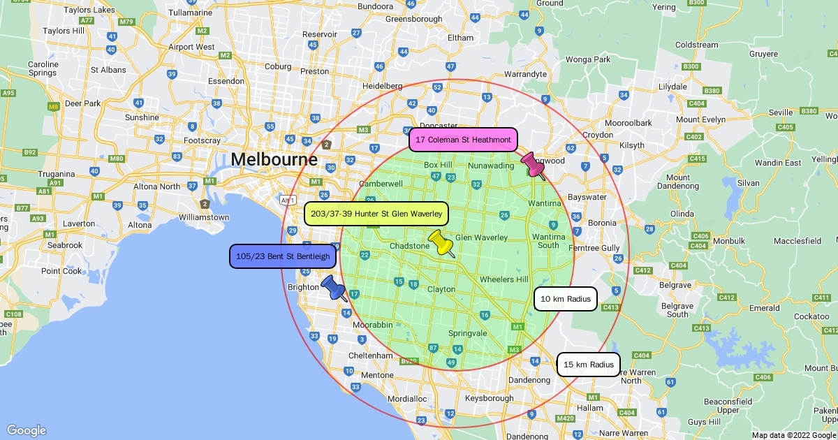 Glen Waverley 10_15 km radius map Scribble Maps