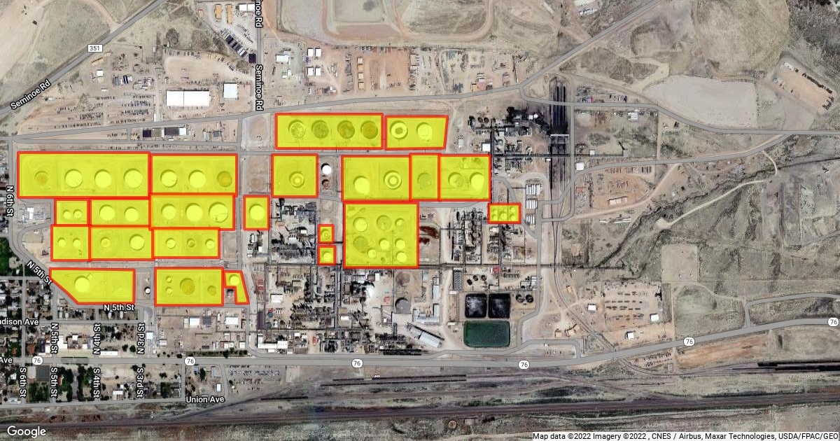 100 Lincoln Hwy, Sinclair, with Tanks in Yellow in Lincoln Sinclair Oil Refinery in lincoln