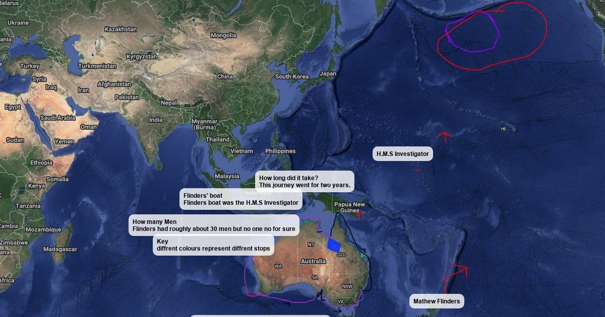 Ben's Map of Matthew Flinders journey Scribble Maps
