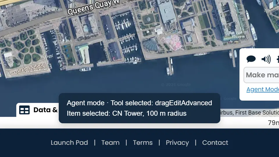 The agent status bar in the editor naming the selected tool and the selected item