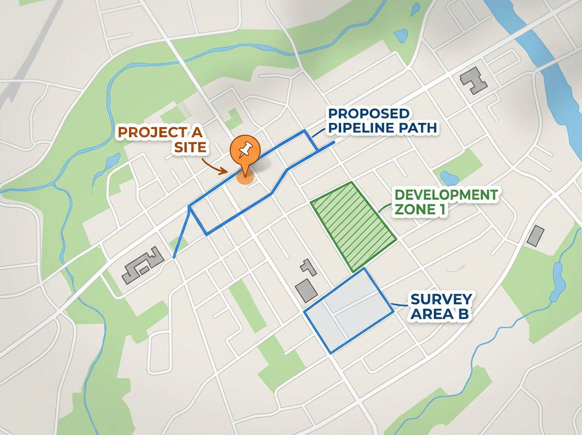 A clean map view designed for sharing with non-technical stakeholders showing labeled features