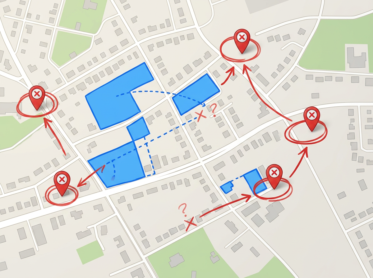 An acquisition target map with current properties and target markers in contrasting colors
